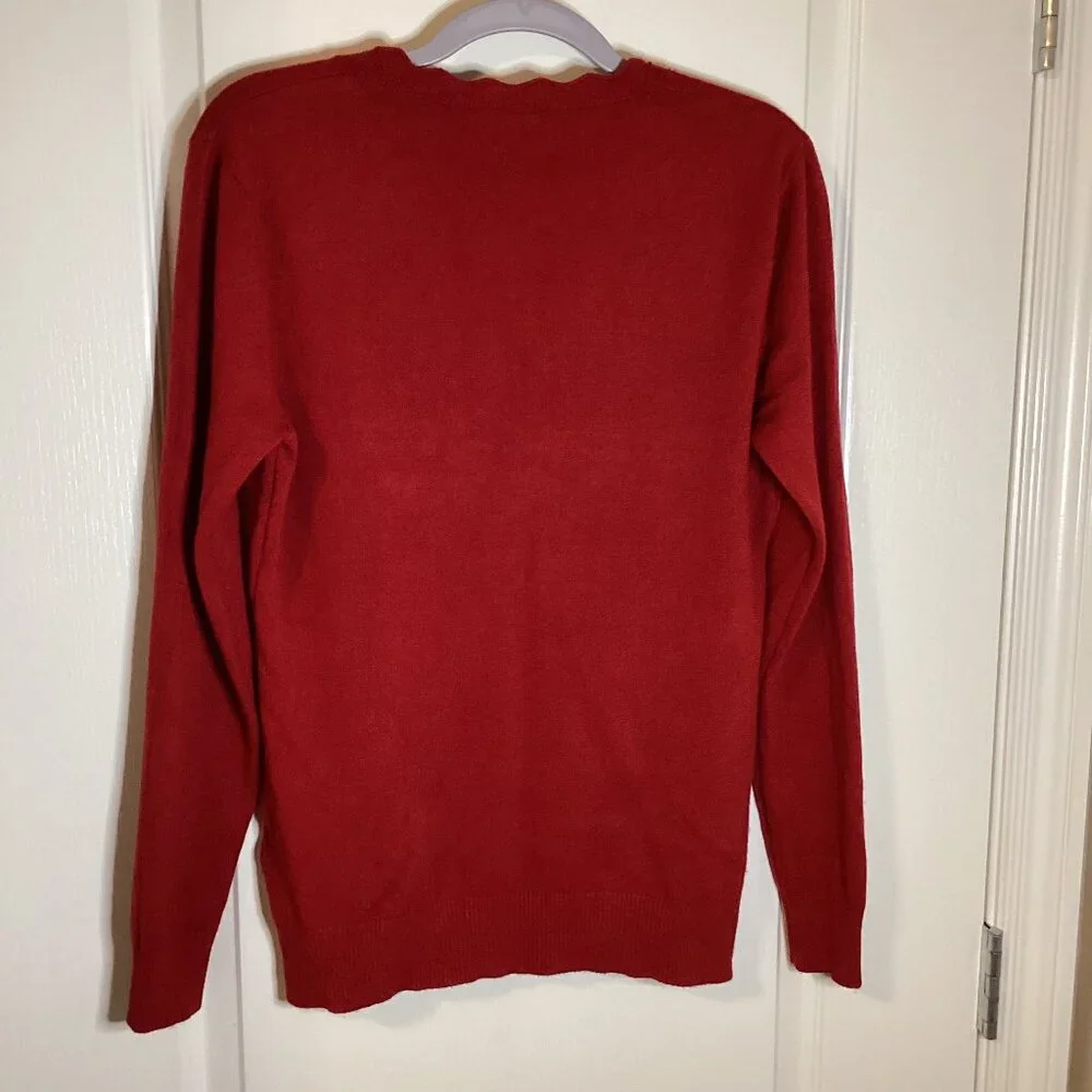 Elexa Women's Red Sweater Size M/L Wool Blend Rhinestones Scalloped Neck Party - Picture 6 of 9